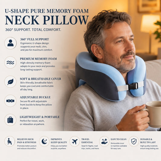 U-Shape Pure Memory Foam Neck Pillow